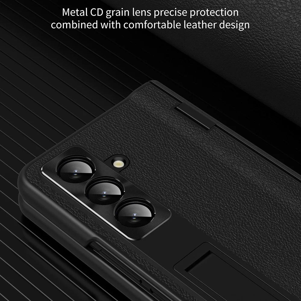For Samsung Galaxy Z Fold7 5G Case with Tempered Glass Film Kickstand PC  + PU Leather Folding Phone Cover - Green - 4