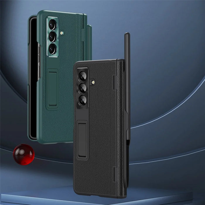 For Samsung Galaxy Z Fold7 5G Case Kickstand PC + PU Leather Folding Phone Cover with Screen Protector and Stylus - Green - 3