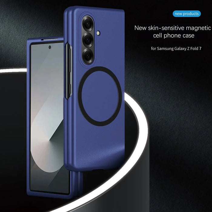 For Samsung Galaxy Z Fold7 5G Magnetic Case Skin-Touch Matte Hard PC Phone Cover - Sapphire - 4