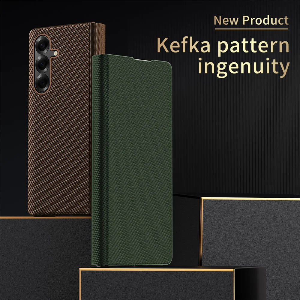 For Samsung Galaxy Z Fold7 5G Case Aramid Fiber Texture Leather + PC Stand Phone Cover - Green - 2