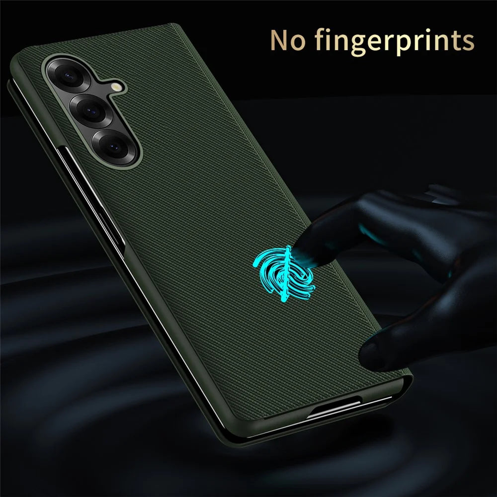 For Samsung Galaxy Z Fold7 5G Case Aramid Fiber Texture Leather + PC Stand Phone Cover - Green - 7