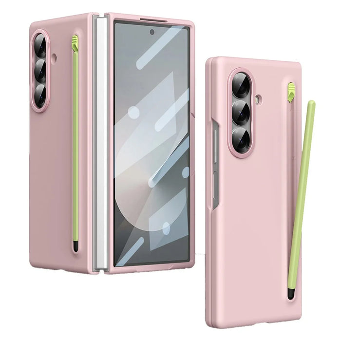 For Samsung Galaxy Z Fold7 5G Case Hard PC Phone Cover with Tempered Glass Film and Stylus - Pink - 1