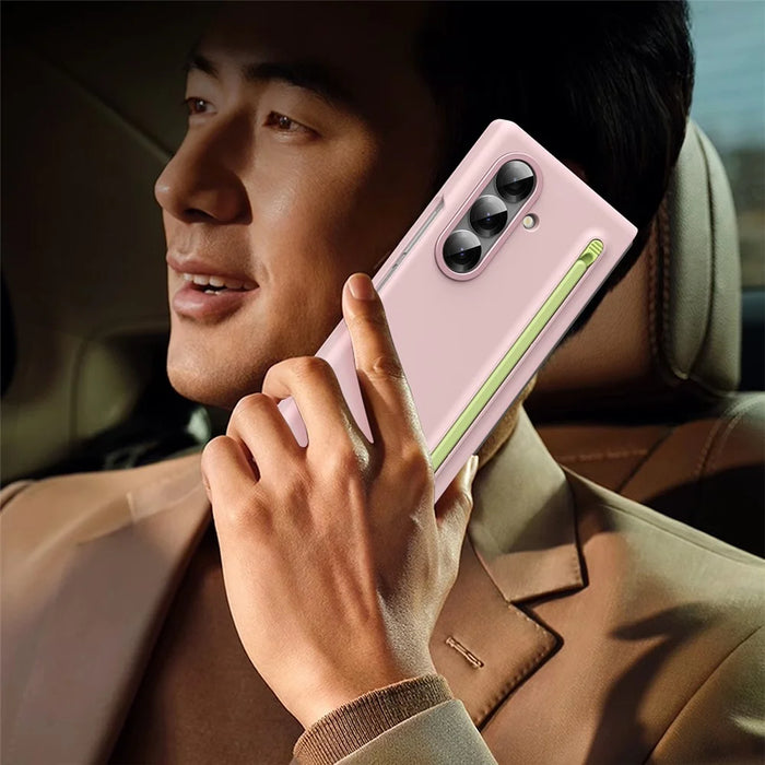 For Samsung Galaxy Z Fold7 5G Case Hard PC Phone Cover with Tempered Glass Film and Stylus - Pink - 6