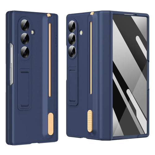 For Samsung Galaxy Z Fold7 5G Kickstand Phone Case with Tempered Glass Screen Protector and Stylus Pen - Sapphire - 1