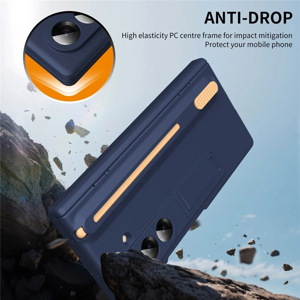 For Samsung Galaxy Z Fold7 5G Kickstand Phone Case with Tempered Glass Screen Protector and Stylus Pen - Sapphire - 6