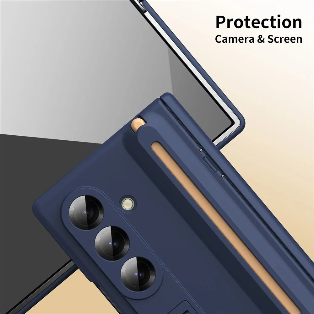 For Samsung Galaxy Z Fold7 5G Kickstand Phone Case with Tempered Glass Screen Protector and Stylus Pen - Sapphire - 7