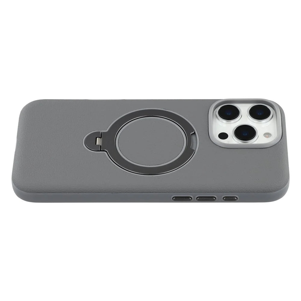 KIGC For iPhone 16 Pro Max Magnetic Case PC + PU Kickstand Phone Back Cover with Soft Lining - Grey - 3