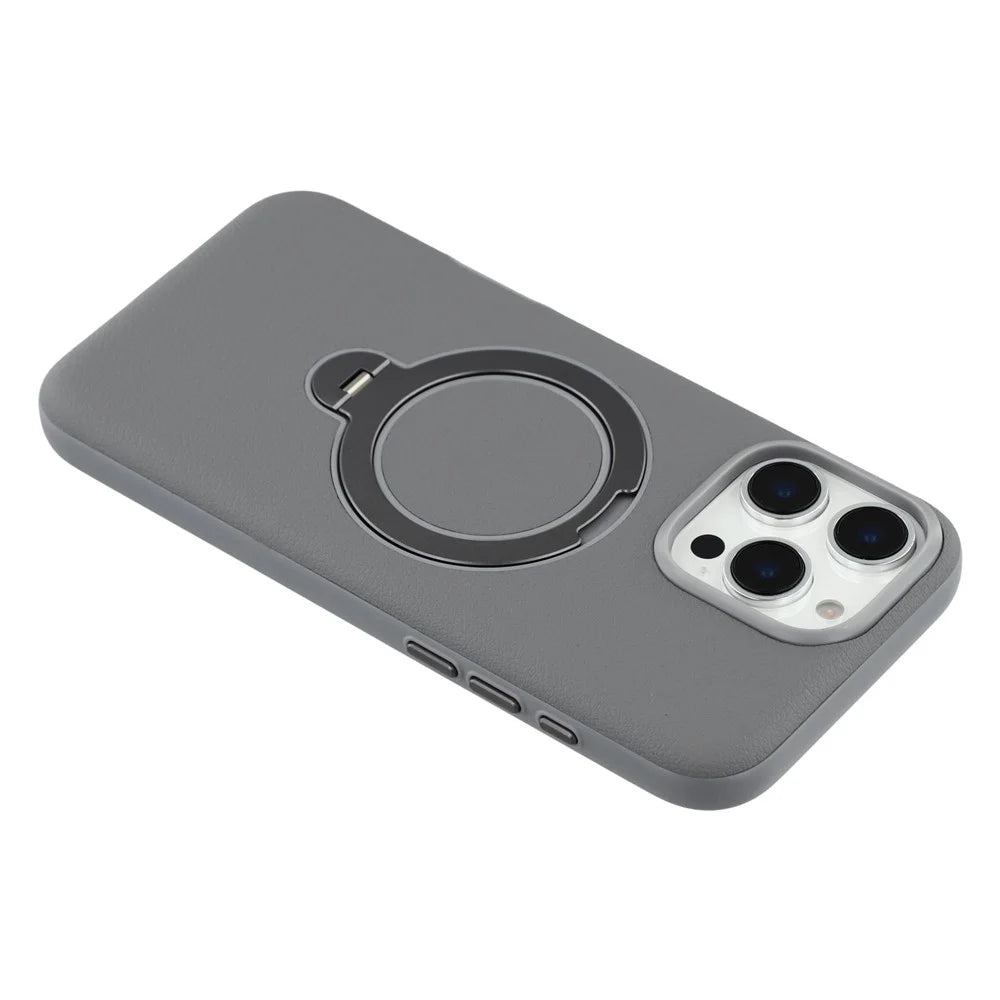 KIGC For iPhone 16 Pro Max Magnetic Case PC + PU Kickstand Phone Back Cover with Soft Lining - Grey - 7