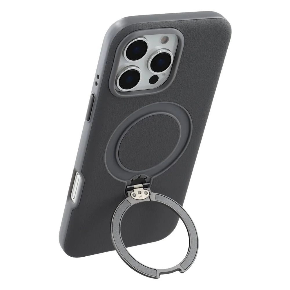 KIGC For iPhone 16 Pro Magnetic Case PC + PU Kickstand Phone Back Cover with Soft Lining - Grey - 4