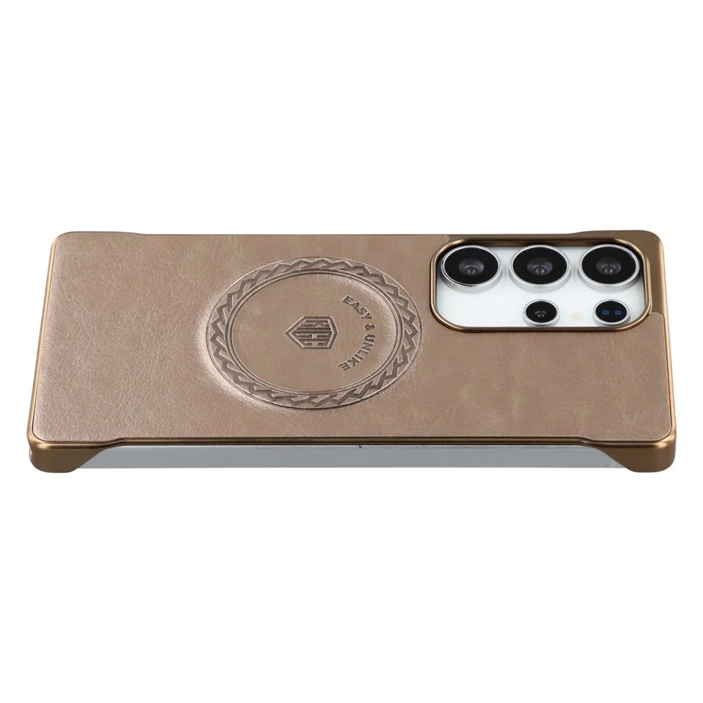 KIGC For Samsung Galaxy S24 Ultra Magnetic Case Electroplating PC + PU Phone Back Cover - Gold - 4