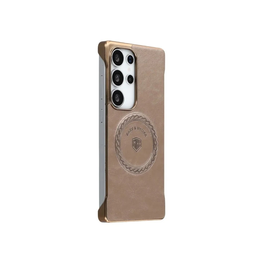 KIGC For Samsung Galaxy S25 Ultra Magnetic Case Electroplating PC + PU Phone Back Cover - Gold - 1