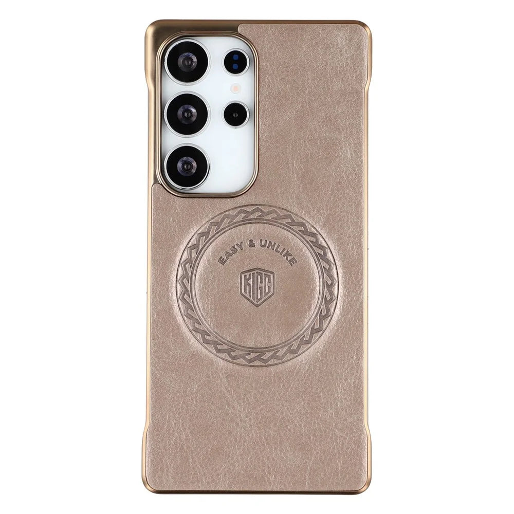 KIGC For Samsung Galaxy S25 Ultra Magnetic Case Electroplating PC + PU Phone Back Cover - Gold - 3