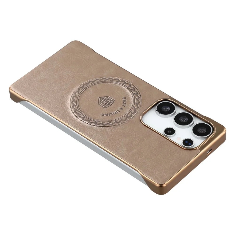 KIGC For Samsung Galaxy S25 Ultra Magnetic Case Electroplating PC + PU Phone Back Cover - Gold - 5