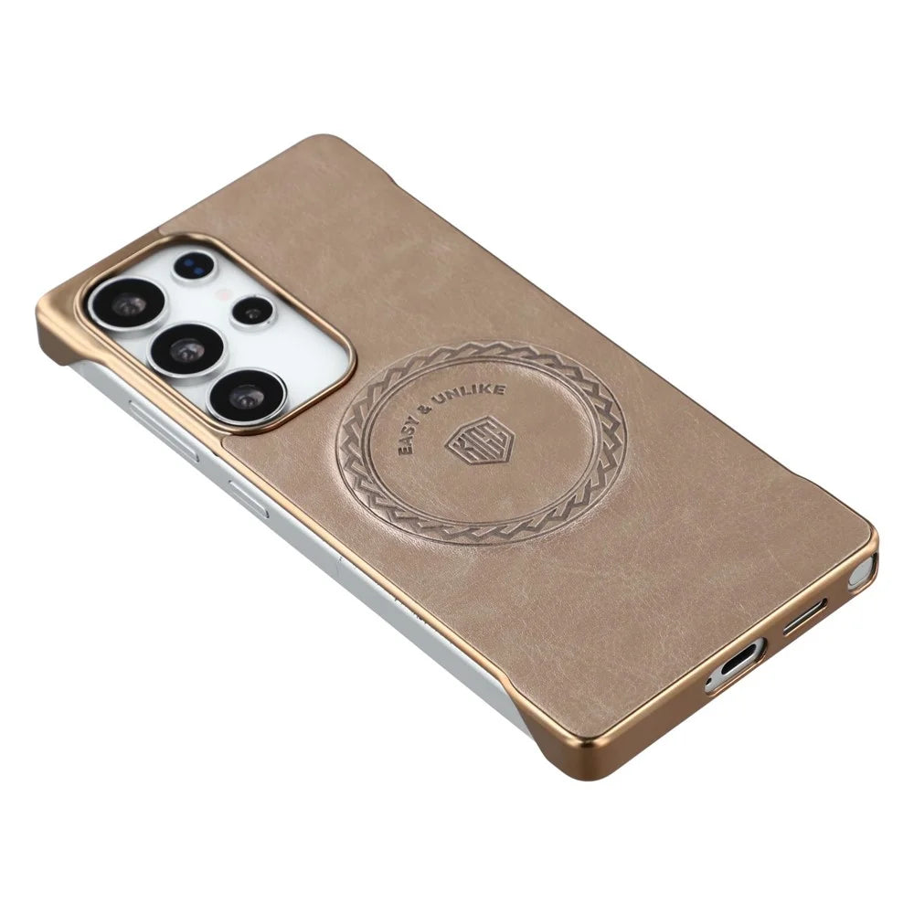 KIGC For Samsung Galaxy S25 Ultra Magnetic Case Electroplating PC + PU Phone Back Cover - Gold - 6