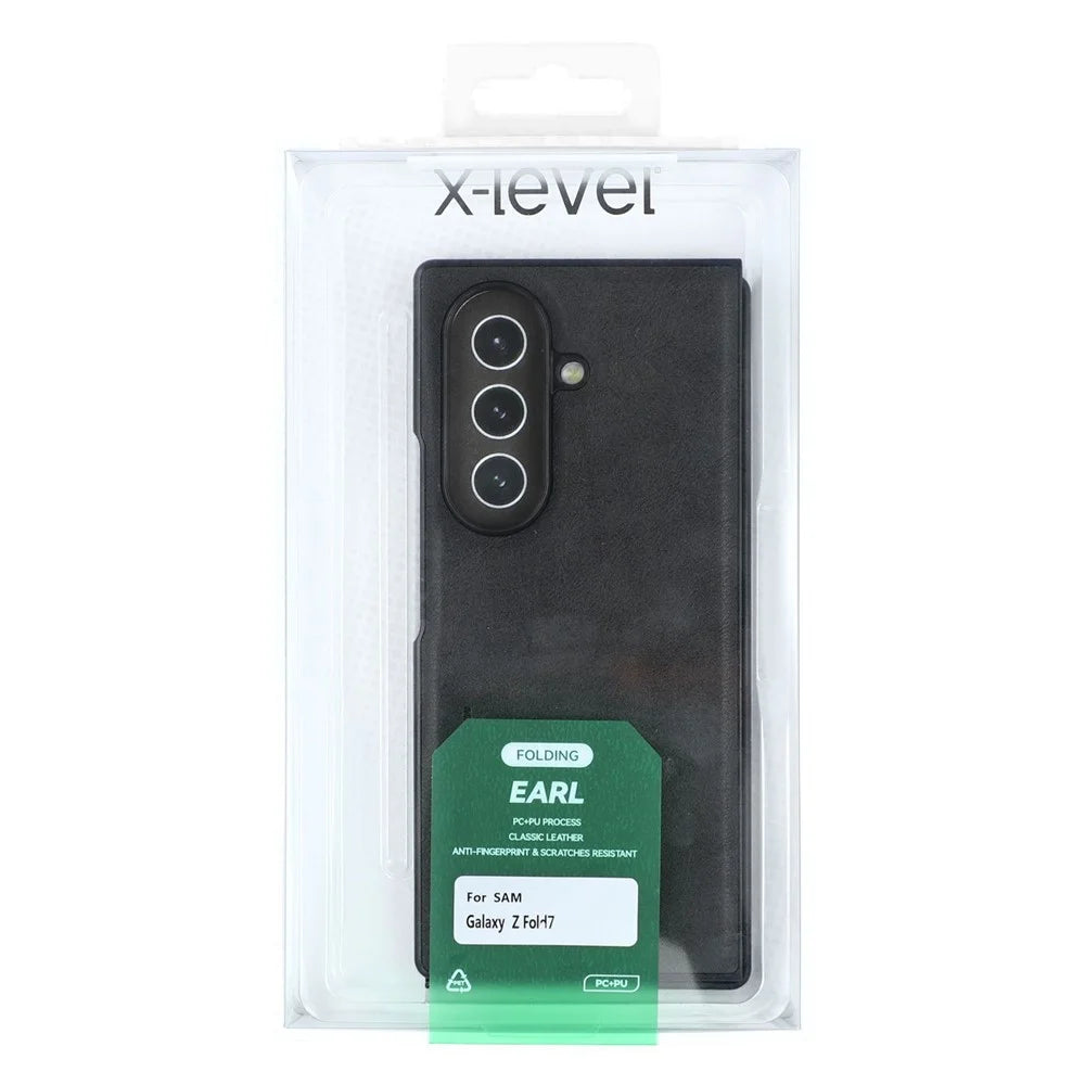 X-LEVEL Bojue-3 Series For Samsung Galaxy Z Fold7 5G Case Leather Coated PC+TPU Phone Back Cover - Black - 5