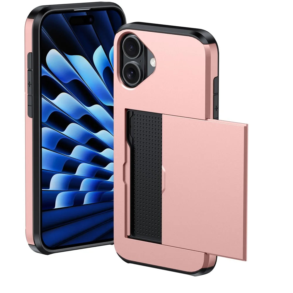 For iPhone 17 Case with Card Holder TPU + PC Phone Back Cover - Rose Gold - 2