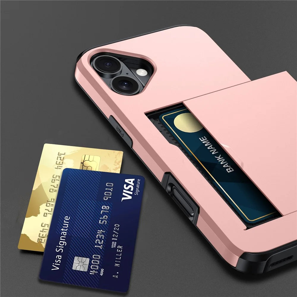 For iPhone 17 Case with Card Holder TPU + PC Phone Back Cover - Rose Gold - 4