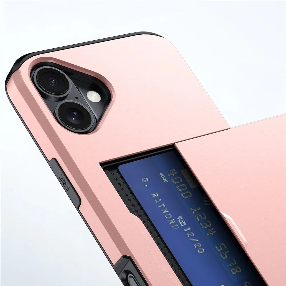 For iPhone 17 Case with Card Holder TPU + PC Phone Back Cover - Rose Gold - 5