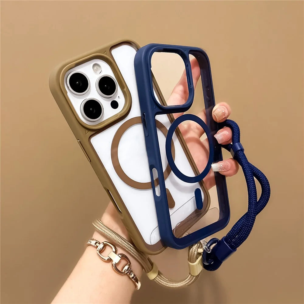 For iPhone 16 Pro Case Magnetic Case with Strap PC + TPU Shockproof Phone Cover - Black - 3