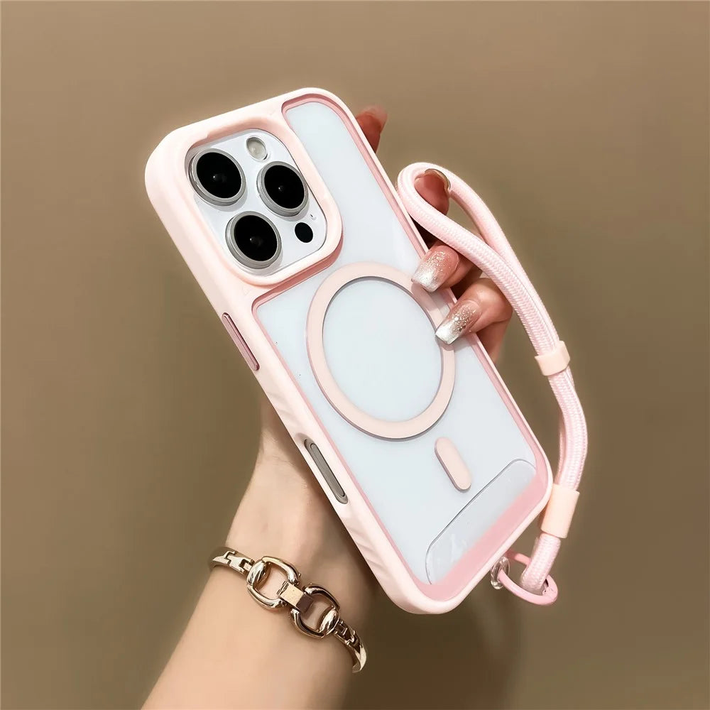 For iPhone 16 Pro Max Case Magnetic Case with Strap PC + TPU Shockproof Phone Cover - Black - 7