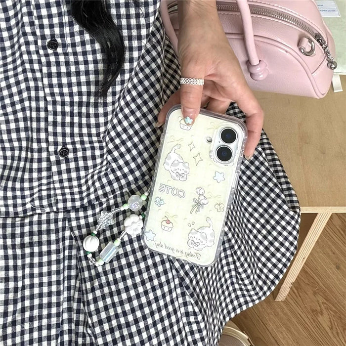 For iPhone 16 Case IMD Cute Cat Design TPU Phone Case with Wrist Strap - Yellow - 4