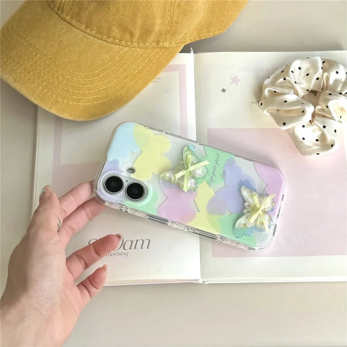 For iPhone 16 Case IMD 3D Butterfly Design TPU Phone Case with Beaded Strap - 4