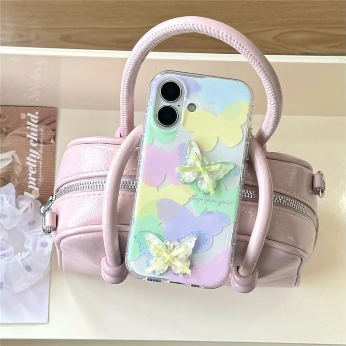 For iPhone 16 Case IMD 3D Butterfly Design TPU Phone Case with Beaded Strap - 5