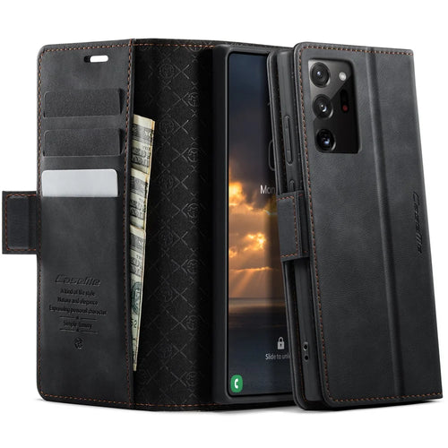 CASEME 033 Series For Samsung Galaxy Note20 Ultra 5G  /  Note20 Ultra Case RFID Blocking Wallet Stand Calf Texture Leather Phone Cover - Black - 1
