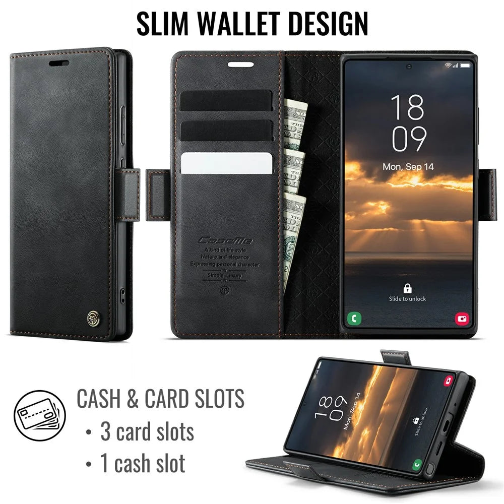 CASEME 033 Series For Samsung Galaxy Note20 Ultra 5G  /  Note20 Ultra Case RFID Blocking Wallet Stand Calf Texture Leather Phone Cover - Black - 2