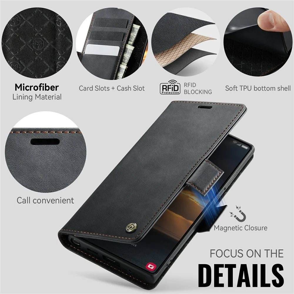 CASEME 033 Series For Samsung Galaxy Note20 Ultra 5G  /  Note20 Ultra Case RFID Blocking Wallet Stand Calf Texture Leather Phone Cover - Black - 3