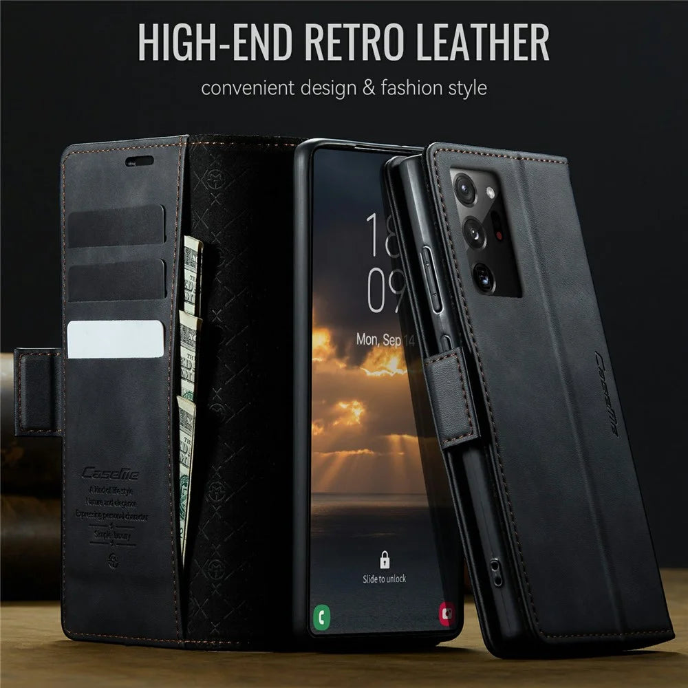 CASEME 033 Series For Samsung Galaxy Note20 Ultra 5G  /  Note20 Ultra Case RFID Blocking Wallet Stand Calf Texture Leather Phone Cover - Black - 4