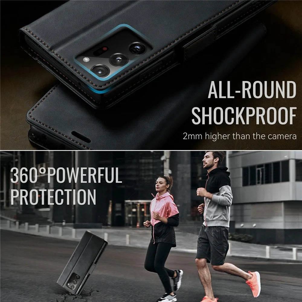 CASEME 033 Series For Samsung Galaxy Note20 Ultra 5G  /  Note20 Ultra Case RFID Blocking Wallet Stand Calf Texture Leather Phone Cover - Black - 6