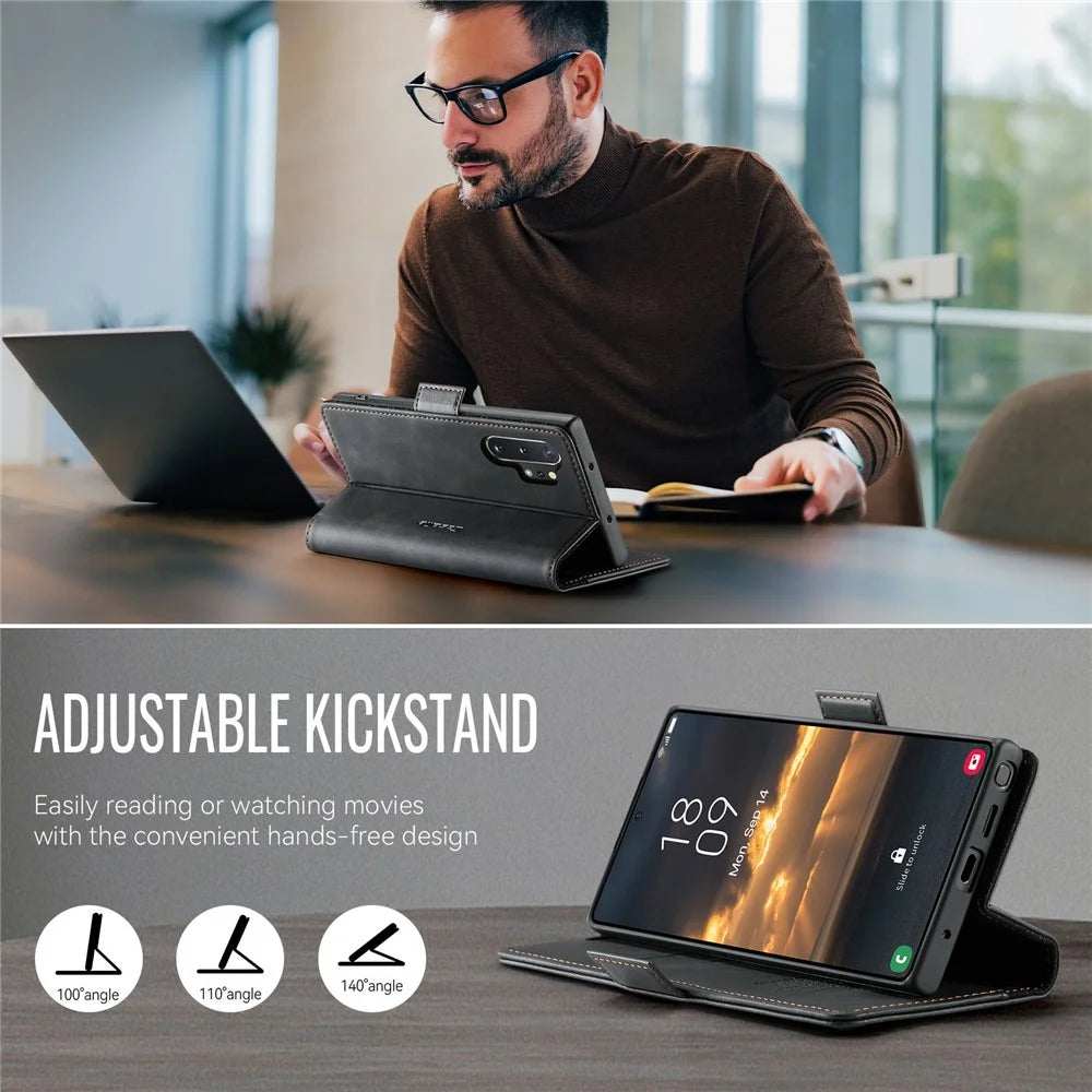 CASEME 033 Series For Samsung Galaxy Note10+ 5G  /  4G Case RFID Blocking Wallet Stand Calf Texture Leather Phone Cover - Black - 5