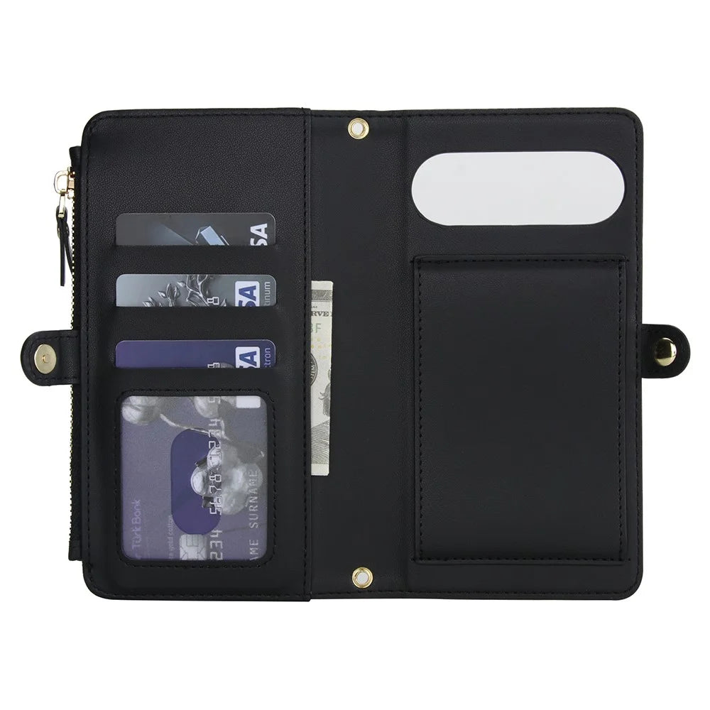 For Google Pixel 9 Pro  /  Pixel 9 Wallet Case Magnetic Detachable PU Leather Phone Cover with 2 Straps - Black - 3