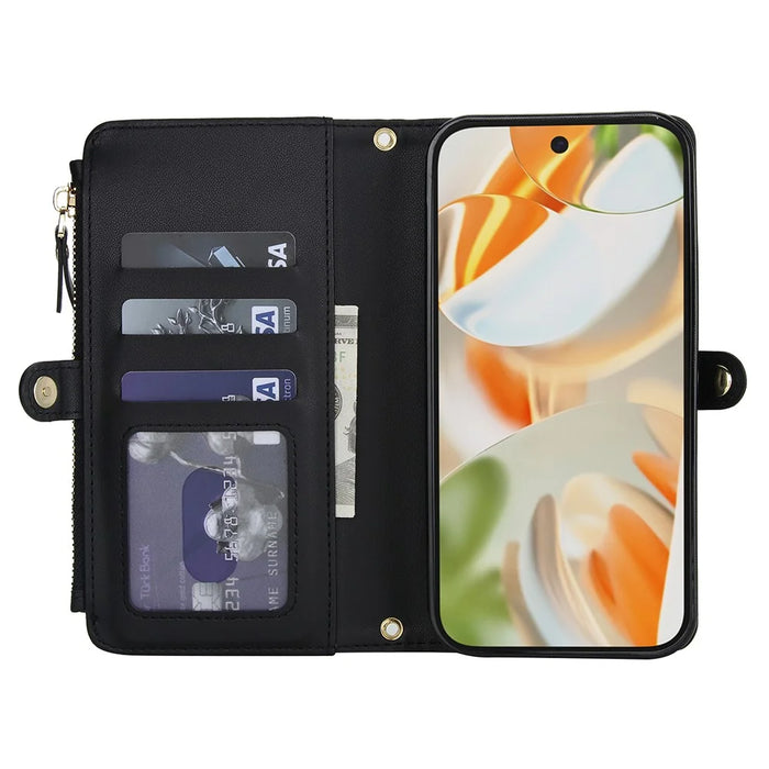 For Google Pixel 9 Pro XL Wallet Case Magnetic Detachable PU Leather Phone Cover with 2 Straps - Black - 2
