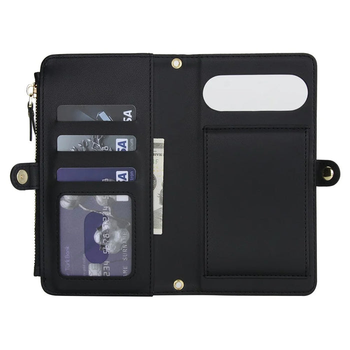 For Google Pixel 9 Pro XL Wallet Case Magnetic Detachable PU Leather Phone Cover with 2 Straps - Black - 3