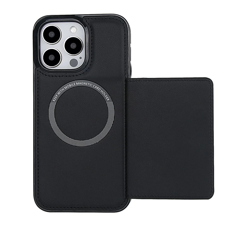 For iPhone 16 Pro Max Wallet Case Magnetic Detachable PU Leather Phone Cover with 2 Straps - Black - 4