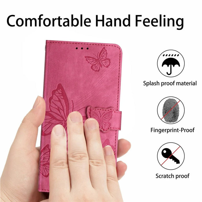 For iPhone 17 Case Butterfly Design Flip Wallet Leather Phone Cover Skin-Touch - Rose - 4