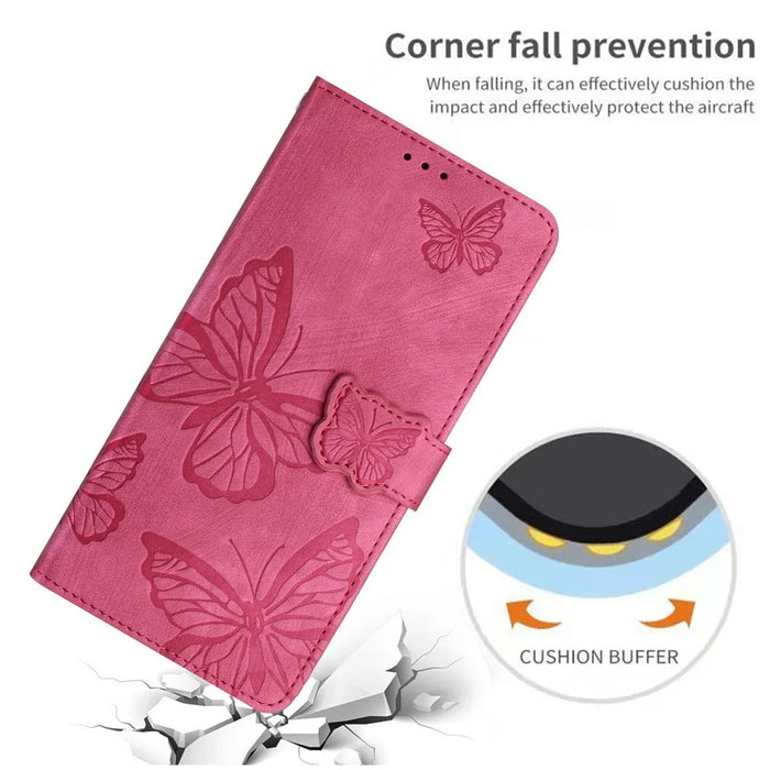 For iPhone 17 Case Butterfly Design Flip Wallet Leather Phone Cover Skin-Touch - Rose - 5