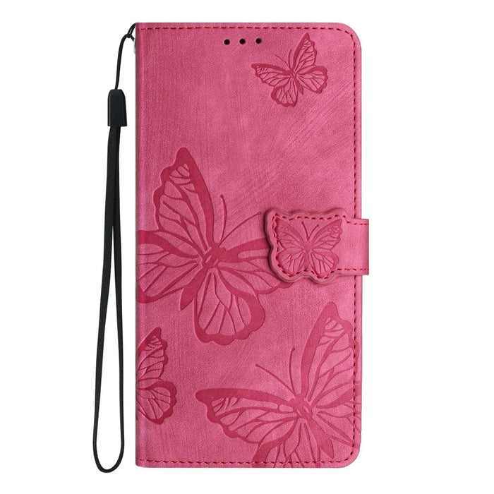 For iPhone 17 Case Butterfly Design Flip Wallet Leather Phone Cover Skin-Touch - Rose - 7