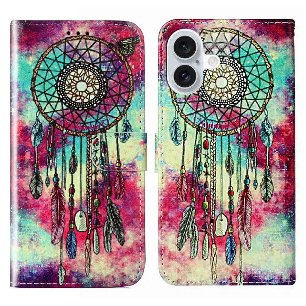 For iPhone 17 Stand Case Marble Painted Folio Flip Leather Wallet Phone Cover - Dream Catcher - 1