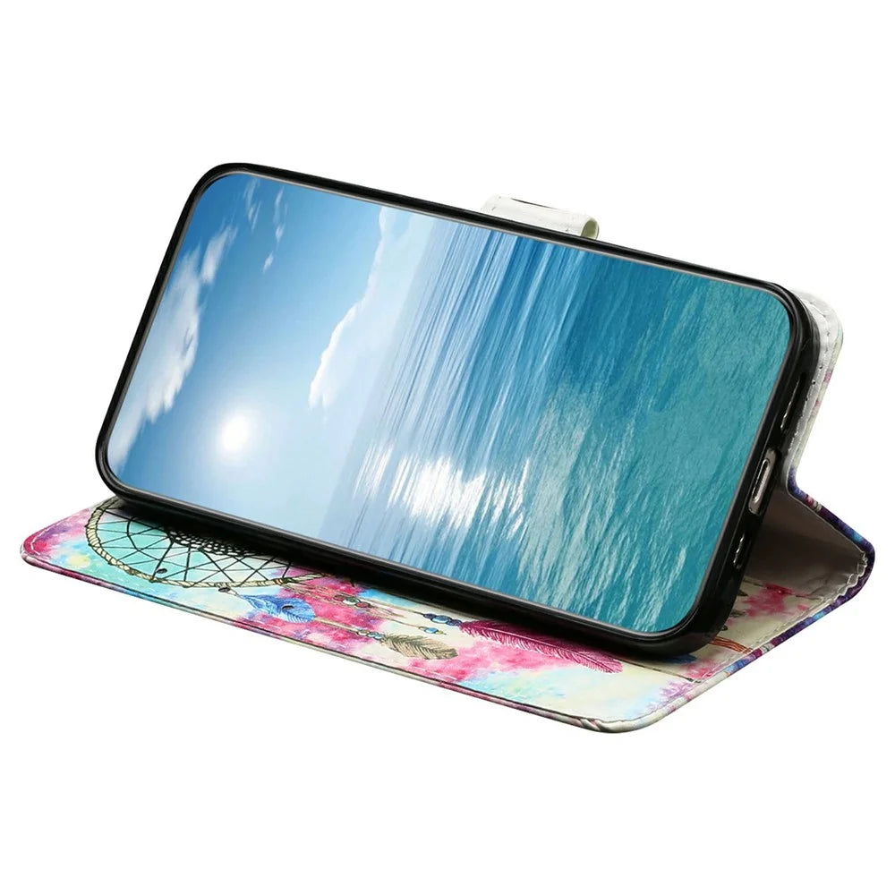 For iPhone 17 Stand Case Marble Painted Folio Flip Leather Wallet Phone Cover - Dream Catcher - 3