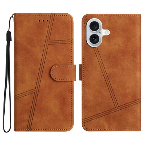 For iPhone 17 Case Flip Leather Retro Phone Cover Lines Imprinted - Brown - 1