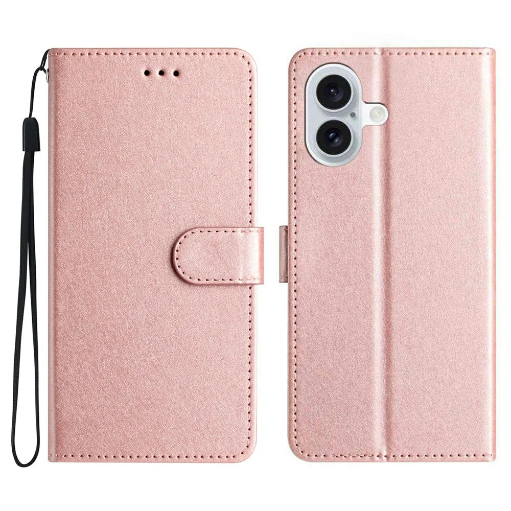 For iPhone 17 Wallet Case Leather Folio Phone Cover Magnetic Clasp - Rose Gold - 1