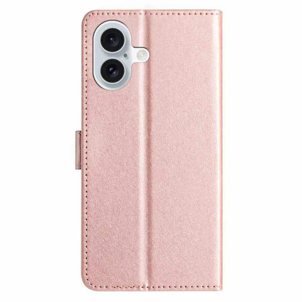 For iPhone 17 Wallet Case Leather Folio Phone Cover Magnetic Clasp - Rose Gold - 7
