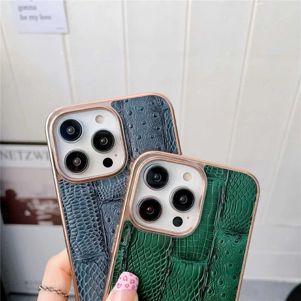 Genuine Cowhide Leather+PC+TPU Anti-scratch Phone Case for iPhone 13 Pro Max 6.7 inch Nano Electroplating Mahjong Texture Cell Phone Back Cover - Blue - 4
