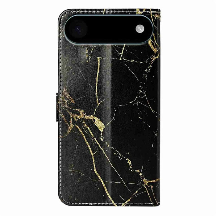 For iPhone Air Stand Case Marble Painted Folio Flip Leather Wallet Phone Cover - Black Gold Marble - 6