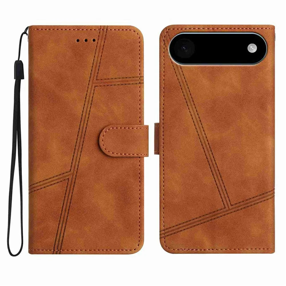 For iPhone Air Case Flip Leather Retro Phone Cover Lines Imprinted - Brown - 1