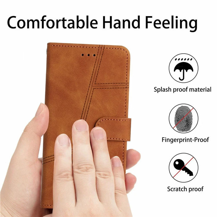 For iPhone Air Case Flip Leather Retro Phone Cover Lines Imprinted - Brown - 4