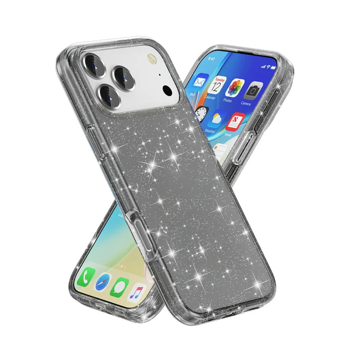 For iPhone 17 Pro Max Case Sparkly Powder Glitter Shiny Soft TPU + Hard PC Back Cover - Black - 2